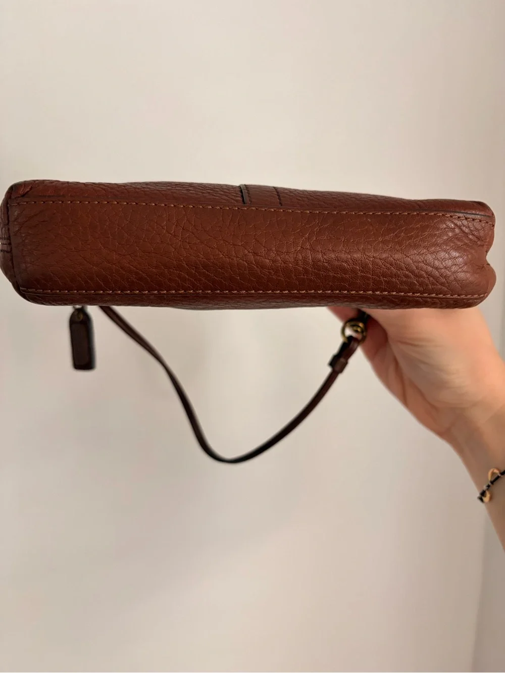 Coach Y2K Brown Pebbled Leather Brass Chelsea Turnlock Wristlet or Mini Purse